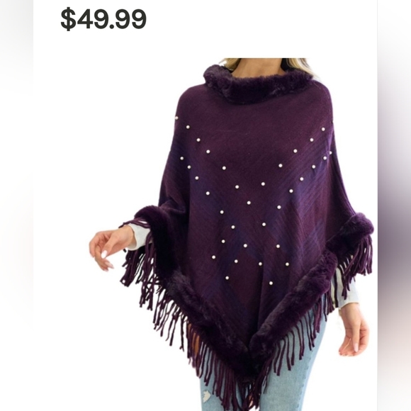 One Size Faux Fur Poncho Cape - Picture 1 of 10